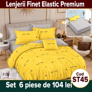 Lenjerie de pat finet 6 piese Premium cu Elastic ST45