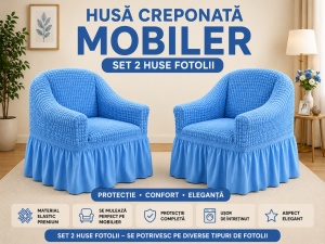 Set 2 Huse Creponate cu volanas Alabstru-Bleu