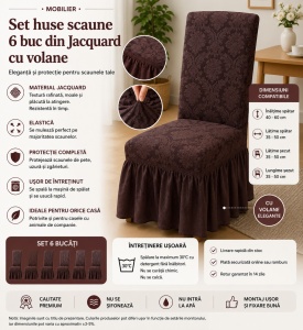 Set 6 Huse Scaune PremiumJaquard cu Volane Maro - Img 2