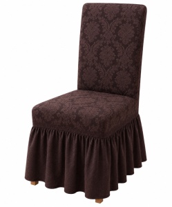 Set 6 Huse Scaune PremiumJaquard cu Volane Maro