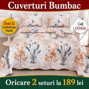 Set Cuvertura de Pat cu 2 Fete, 3 Piese, CUVS34 OFERTA 2 LA 189 LEI
