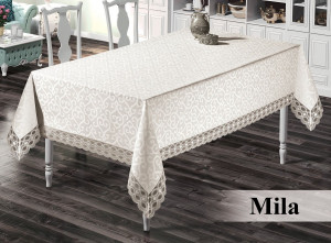 Fata de masa ,Mila Crem din jacquard cu broderie , dreptunghiulara 160x220cm -