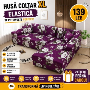 Husa Elastica Pentru Coltar Model Mov cu Flori XL