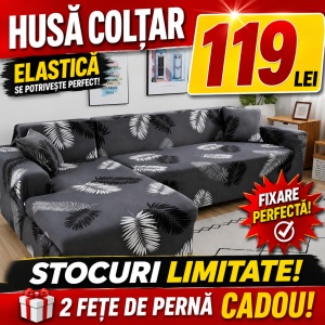 Husa Elastica Pentru Fotoliu / Canapea / Coltar Model Gri Cu Pene Mari