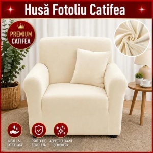 Husa Elastica Pentru Fotoliu Catifea Crem SCA18