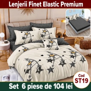 Lenjerie de pat finet 6 piese Premium cu Elastic ST19