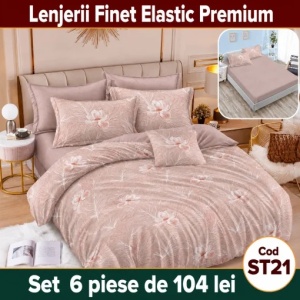 Lenjerie de pat finet 6 piese Premium cu Elastic ST21