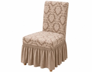 Set 6 Huse Scaune PremiumJaquard cu Volane Bej Roze
