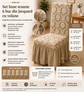 Set 6 Huse Scaune PremiumJaquard cu Volane Cacao-Lapte - Img 2