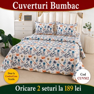 Set Cuvertura de Pat cu 2 Fete, 3 Piese, CUVS12 OFERTA 2 LA 189 LEI