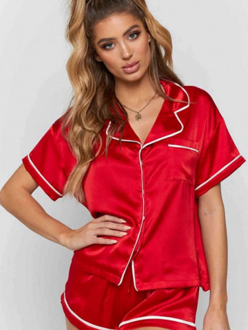 Pijama dama din satin cu bluza cu maneca lunga si pantalon scurt - Img 3