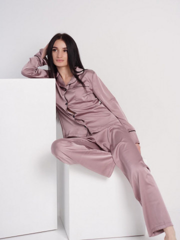 Pijama din satin cu bluza cu maneca lunga si pantalon lung - Img 2