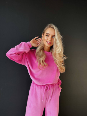 Trening de dama din catifea fina roz fucsia - Img 2