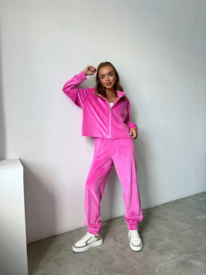 Trening de dama din catifea fina fucsia cu fermoar - Img 1