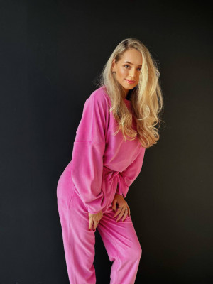 Trening de dama din catifea fina roz fucsia - Img 3