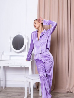 Pijama din satin cu bluza si pantalon lung - Img 1