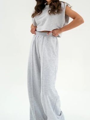 Trening de dama din bumbac gri cu top si pantalon lung larg - Img 4