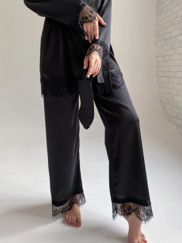 Pijama din satin cu bluza cu maneca lunga si pantalon lung - Img 3