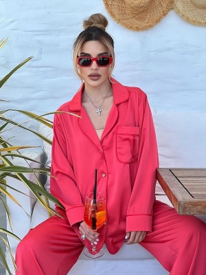 Set de noapte roșu Eva cu bluza si pantalon lung - Img 2