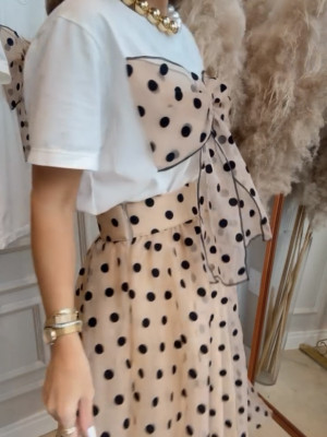 SET Tricou Alb cu funda ȘI Fusta din tulle cu buline - Img 2