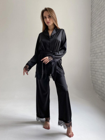 Pijama din satin cu bluza cu maneca lunga si pantalon lung - Img 1