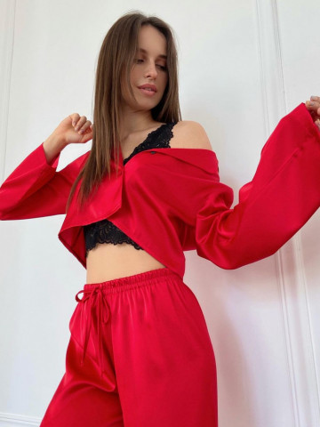 Pijama din satin cu bluza cu maneca lunga si pantalon lung - Img 2