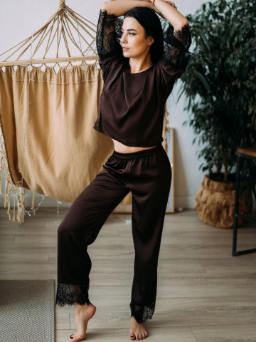 Pijama dama cu bluza si pantalon lung din satin fin - Img 4