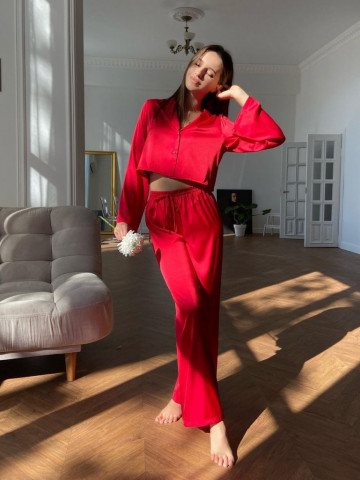 Pijama din satin cu bluza cu maneca lunga si pantalon lung - Img 1