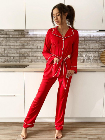 Pijama din satin cu bluza cu maneca lunga si pantalon lung - Img 2