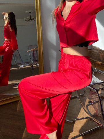 Pijama din satin cu bluza cu maneca lunga si pantalon lung - Img 3
