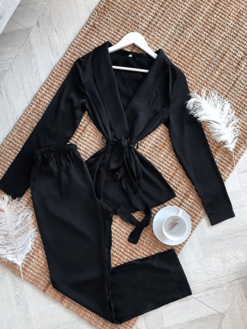 Pijama din satin cu bluza cu maneca lunga si pantalon lung - Img 2