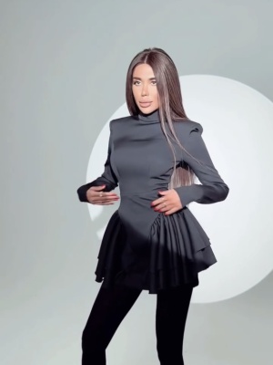 Rochie casual neagră cu volane și fermoar - Img 4