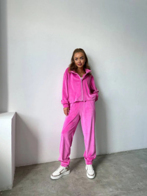 Trening de dama din catifea fina fucsia cu fermoar - Img 2