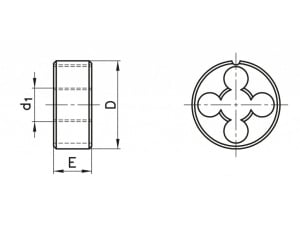 Filiera, DIN EN 22568/VA, STAS SR EN 22568, M14, pas 1.25 mm, diametru 38 mm, material Co5%