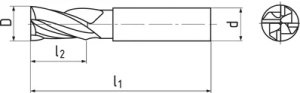 Freza cu coada cilindrica, DIN 844, STAS 1684, diametru 5 mm, lungime 57 mm, numar dinti 3, diametru coada 6 mm, material Co8%