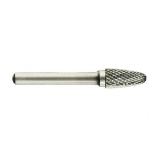 Freza din carbura de tungsten forma F - arcuita cu cap rotunjit, tais dublu (incrucisat) tip D