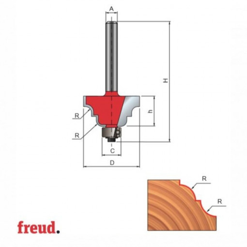 Freza profilata concav convex, cu tesire intre ele, cu rulment copier inferior, placata CMS, Z2 - 38-