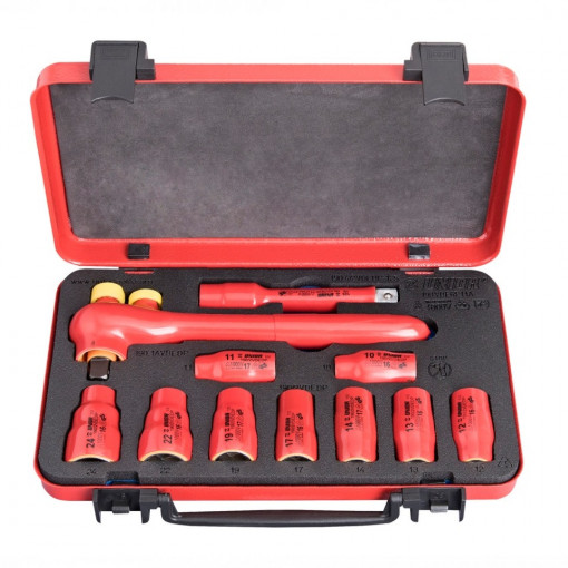 Set capete chei tubulare 1/2" izolate la 1000 V in cutie metalica - 190VDE6P11A