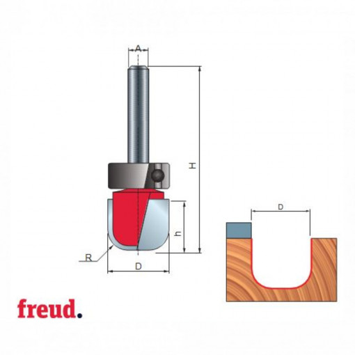Freza cilindro-frontala cu profil cupa, cu rulment superior, placata CMS, Z2, cu coada - 19-