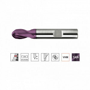 Freza din carbura cu cap sferic, Tip N, scurta, prindere cilindrica conform DIN 6535 B, punct de centrare, 2 taisuri - Img 2