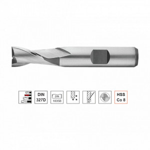 Freza HSS Co8, Tip N, DIN 327 D, scurta, prindere cilindrica conform DIN 1835 B, punct de centrare, 2 taisuri - Img 2