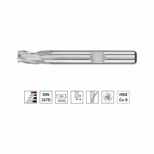 Freza HSS Co8, Tip N, scurta, DIN 327, prindere cilindrica conform DIN 1835 B, punct de centrare, 3 taisuri - Img 2