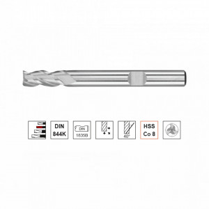 Freza HSS Co8, Tip W, scurta, DIN 844K, prindere cilindrica conform DIN 1835 B, punct de centrare, 3 taisuri - Img 2