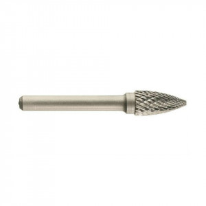Freza din carbura de tungsten forma G - arcuita cu cap ascutit, tais dublu (incrucisat) tip D - TIVOLY 