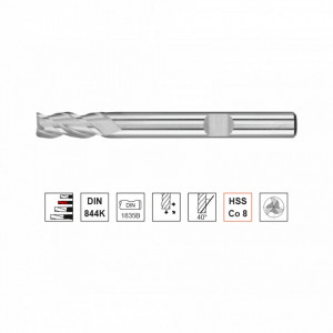 Freza HSS Co8, Tip W, lunga, DIN 844L, prindere cilindrica conform DIN 1835 B, punct de centrare, 3 taisuri - Img 2