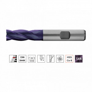 Freza HSS-E Co8 TiAIN, Tip N, DIN 844K, scurta, prindere cilindrica conform DIN 1835 B, punct de centrare, 4 si 6 taisuri - Img 2