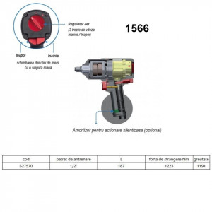 Pistol pneumatic reversibil de impact cu turatie variabila 1/2" - 1566 - Img 2