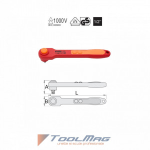 Antrenor cu clichet reversibil 1/2" izolat la 1000 V - 190.1VDE - Unior detalii