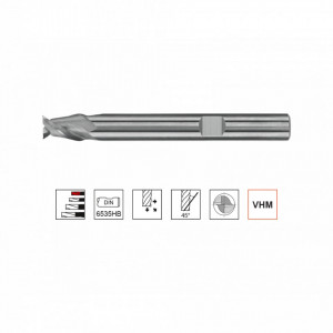 Freza din carbura pentru aluminiu, Tip W, scurta, prindere cilindrica conform DIN 6535 HB, punct de centrare, 2 taisuri - Img 2