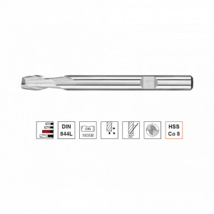 Freza HSS Co8, Tip N, DIN 844 L, lunga, prindere cilindrica conform DIN 1835 B, punct de centrare, 2 taisuri - Img 2